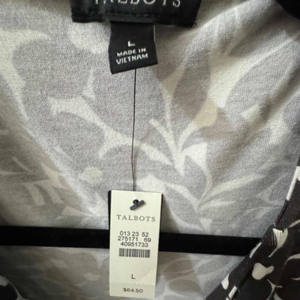 TALBOTS NWT Woman Size L Brown &White Floral Knit Faux Wrap Short Sleeve Top - Picture 4 of 4